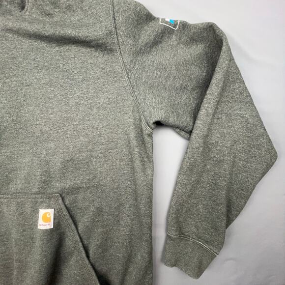 Carhartt Hoodie Mens Large Gray Loose Fit Baggy Logo Heather Pullover Sweatshirt - Picture 5 of 7